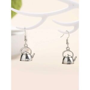 Tea Pot Silver Dangle Earrings New